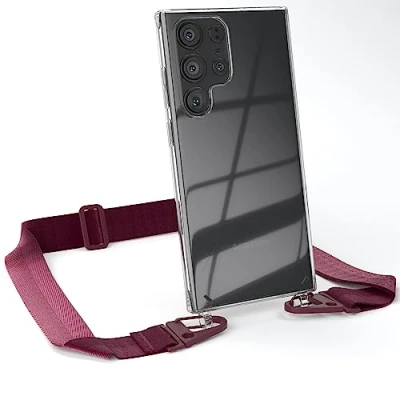 Abbildung von EAZY CASE Hülle mit Band kompatibel Samsung Galaxy S23 Ultra Handyhülle Umhängeband für Silikonhülle Transparent Schutzhülle Handykette zum Umhängen Handykordel Rot Dunkel