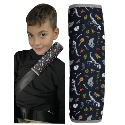 Abbildung von Schlafkissen 1x oder 2x HECKBO Kinder Auto Gurtpolster Gurtschutz mit Dinosaurier Dino Skelett Motiv Sicherheitsgurt Polster für und Babys Ideal jeden Gurt Autositzerhöhungen Fahrradanhänger Flugzeug,