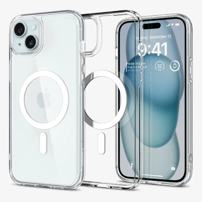Abbildung von Spigen für iPhone 15 Ultra Hybrid MagFit Hülle [Anti Yellowing] Case Handyhülle Transparent Dünn Slim Kompatibel mit MagSafe Weiß