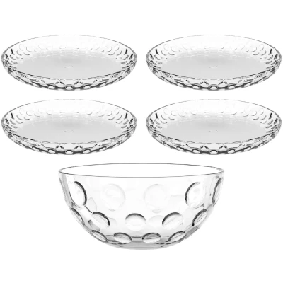 Abbildung von LEONARDO Schale Schalen /Teller Set, 5er Set CUCINA OPTIC, 4x Ø 18 cm &amp; 1x 22 cm, Glas, (Set, 5 tlg), spülmaschinengeeignet