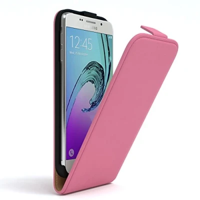 Abbildung von EAZY Case Hülle kompatibel mit Samsung Galaxy A5 (2016) Flip Cover zum Aufklappen, Handyhülle aufklappbar, Schutzhülle, Flipcover, Flipcase, Flipstyle vertikal klappbar, Kunstleder, Rosa