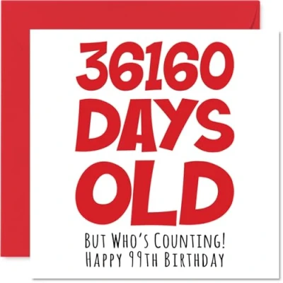Abbildung von Geburtstagskarte zum 99. Geburtstag Männer und Frauen 36160 Tage alt lustige Erwachsene neunundzwanzig neunten nittel Oma 145 mm x