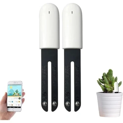 Abbildung von 4 in 1 Pflanzenfeuchtigkeitsmesser Gießanzeiger, Intelligenter Bodentester überwacht automatisch Pflanzen Feuchtigkeit/Licht/Fruchtbarkeit/Temperaturniveau, für Mijia APP (2 Packungen)