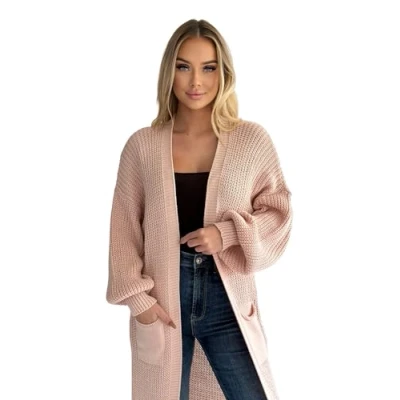 Abbildung von Mississhop 384 Longstrickjacke extra Lange Strickjacke Cardigan Jacke Rosa