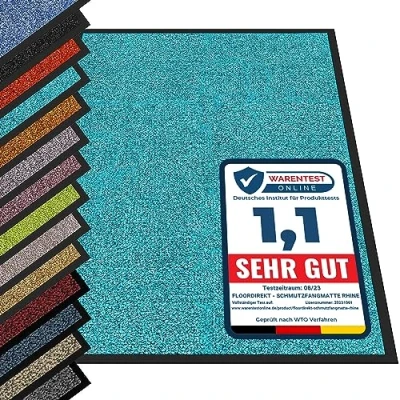 Abbildung von etm Hochwertige Fußmatte schadstoffgeprüft bewährte Eingangsmatte in Gewerbe &amp; Haushalt Schmutzfangmatte mit Top Reinigungswirkung Sauberlaufmatte waschbar rutschfest (40x60 cm, Türkis)