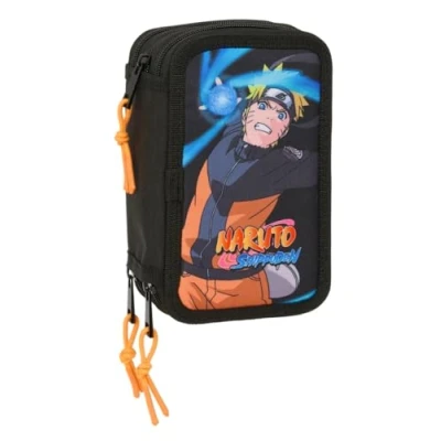 Abbildung von Safta Naruto Schulmäppchen mit 37 Utensilien, Kindermäppchen, ideal für Kinder von 5 bis 14 Jahren, bequem und vielseitig, Qualität Widerstandsfähigkeit, 12,5 x 5,5 19,5 cm, Schwarz, M, Casual