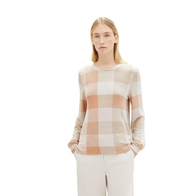 Abbildung von TOM Tailor Gemustertes Langarmshirt, Damen, Größe: Large, Blush navy cosy check