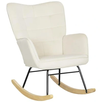 Abbildung von HOMCOM Schaukelstuhl, Schaukelsessel mit Samtoptik, Armlehne, Sessel Holzkufen, Relaxsessel für Wohnzimmer, Schlafzimmer, Beige