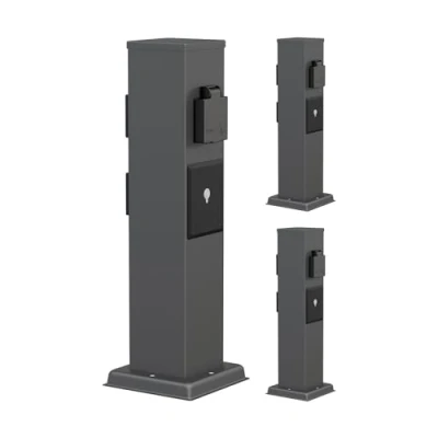 Abbildung von ledscom.de 3 Stück Garten Steckdosensäule Polly für außen, IP44, Smart Home, WLAN, Alexa, Fach, Edelstahl, anthrazit, eckig, 38 cm