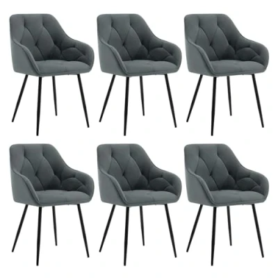 Abbildung von WOLTU 6er Set Esszimmerstühle, Küchenstuhl, Stuhl Esszimmer Wohnzimmer, ergonomischer Sessel, Armlehnstuhl, Polsterstuhl, Sitzfläche aus Samt, Metallbeine, Dunkelgrau, EZS02dgr 6