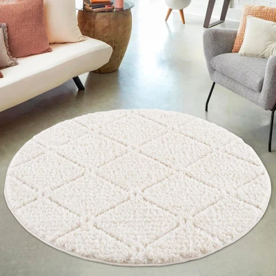 Abbildung von Home affaire Hochflor Teppich &quot;Tammo&quot;, rund, besonders weich, Uni Farben, Rauten Optik, 3D Effekt