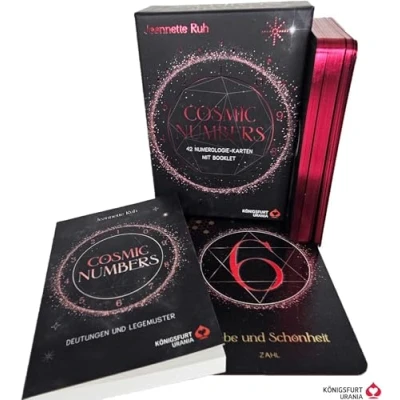 Abbildung von Cosmic Numbers: 42 Karten, farbiges 192 seitiges Booklet, Box mit Metallicfolie: Metallicfolie, Karten Pink /Metallicschnitt