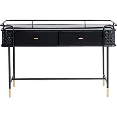 Abbildung von Kare Design Konsole Fence, Schwarz, Wandkonsole, Konsolentisch, Gestell aus Stahl mit Deckplatte EGS Sicherheitsglas, 2 Schubläden, 80x120x40 cm (H/B/T)