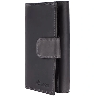 Abbildung von Benthill Geldbörse Damen Echt Leder Portemonnaie XXL RFID Vintage Geldbeutel Gross, Schutz Kartenfächer Münzfach Reißverschlussfach