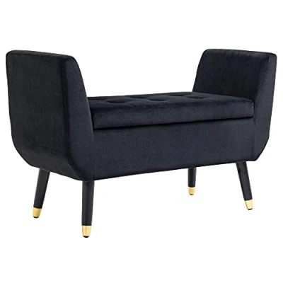 Abbildung von HOMCOM Sitzbank Polsterbank mit Stauraum (Aufbewahrungsbank, 1 St., Lagerbank), Polyester Gummiholz Schwarz 107 x 42 65 cm
