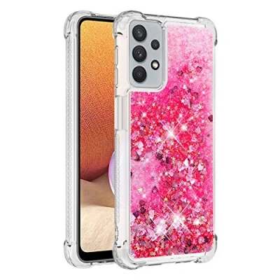 Abbildung von KBIKO zxl Kompatibel mit Samsung Galaxy A32 5G Glitzer Flüssig Hülle, Handyhüllen Flüssigkeit Wasserfall Farbverlauf Sternen Transparent Silikon Bumper Schutzhülle für 5G.Pink YBL