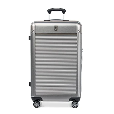 Abbildung von Travelpro Platinum Elite Hardside erweiterbares aufgegebenes Gepäck, Spinner mit 8 Rädern, TSA Schloss, Hartschalen Koffer aus Polycarbonat, metallischer Sand, kariert, groß, 77 x 46 35 cm