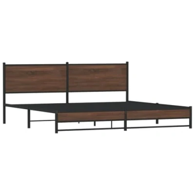 Abbildung von vidaXL Bettgestell, Metallbett mit Kopfteil, Bett Doppelbett Lattenrost, Schlafzimmerbett Bettrahmen, Metall Braun Eichen Optik 200x200cm