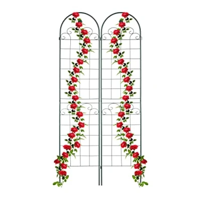 Abbildung von Relaxdays Rankgitter, 2er Set, HxB 220 x 50 cm, freistehend, Rankhilfe zum Stecken, Kletterpflanzen, Blumenspalier, grün
