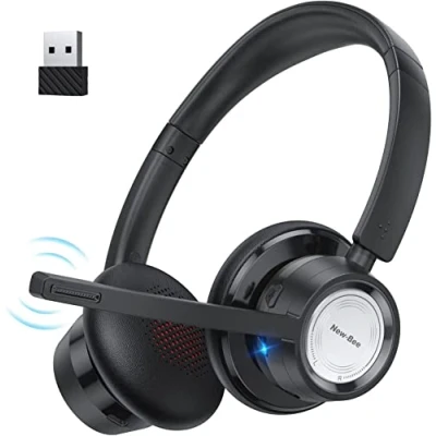 Abbildung von New bee Wireless Headset, Bluetooth Headset mit Mikrofon Geräuschunterdrückung 20 Stunden Sprechzeit Kopfhörer Kabellos V5.0 USB Adapter für PC Skype Zoom Laptop Computer Telefon