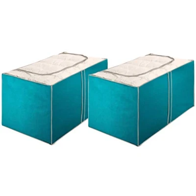 Abbildung von WENKO 2er Set Aufbewahrungsbox Breeze 230 Liter, 91 x 53 48 cm (LxBxH), Petrol, atmungsaktives Vlies
