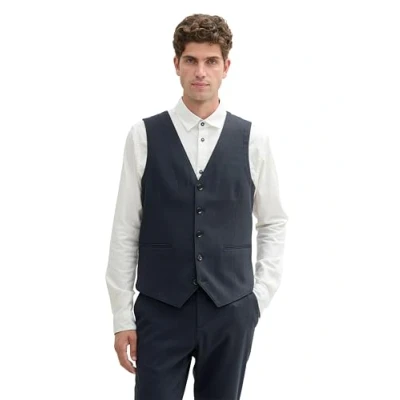 Abbildung von TOM TAILOR Herren Dobby Anzugsweste mit Stretch Anteil, 36780 Navy Blue Structure, 52