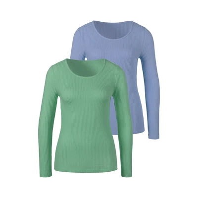 Abbildung von Lascana 2 PACK Langarm Langarmshirt Hellblau grün, Damen, Größe: 32/34, grün