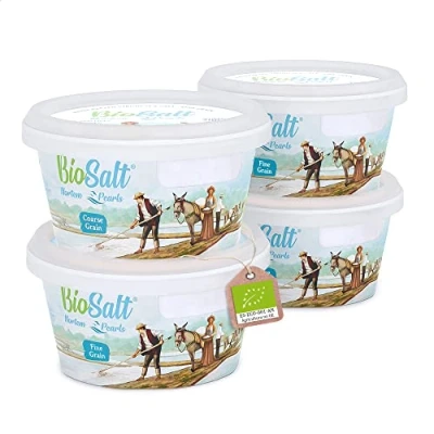 Abbildung von BioSalt Nortem Pearls Bio Natives Meersalz 3x200 g Fein + 1x200 Grob. 100% Natürliches Gourmetsalz. Reich an Mineralien. Gesundes Kochen. Unraffiniert, ohne Konservierungsstoffe.