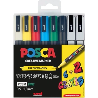 Abbildung von uni ball Lackmarker POSCA PC 3M Marker 6+2 Set sortiert