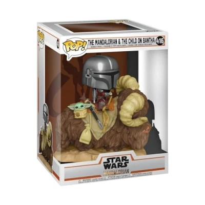 Abbildung von Funko Pop! Deluxe: Star Wars: The Mandalorian Mando On Bantha mit Grogu (The Child, Baby Yoda) Vinyl Sammelfigur Geschenkidee Offizielle Handelswaren Spielzeug Für Kinder und Erwachsene