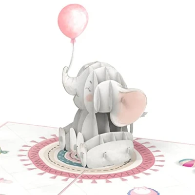 Abbildung von papercrush® Pop Up Karte Rosa Elefant 3D Geburtskarte für Mädchen &amp; Tochter, Glückwunsch zur Geburt, Glückwunschkarte Baby, It&#039;s a Girl Geburt Geldgeschenk Geburtsgeschenk