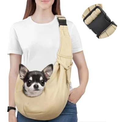 Abbildung von Pawaboo Hundetragetasche Welpen, Tragbare Transporttasche für Hunde Bis zu 12 lbs, Tragetuch Hund Katzen Verstellbar, Outdoor Haustiere Umhängetasche Klein Katze, Khaki