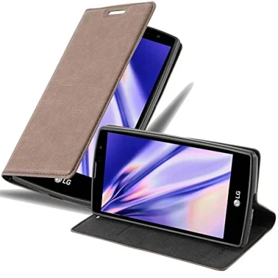Abbildung von Cadorabo Hülle kompatibel mit LG G4C / G4 Mini/Magna aus Kunst Leder Flip Klappbare Stoßfeste Magnetische [Standfunktion] [Kartenfächern] Cover für Tasche in Braun