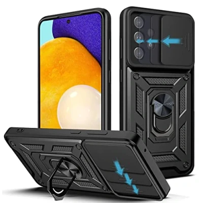 Abbildung von LOCLOUD Schutzhülle für Samsung Galaxy A52 5G/4G &amp; A52s 5G, Kameraschutz, mit Schiebelinse, Abdeckung und Ringhalter, aus hartem PC TPU, Silikon, stoßfest, Kratzfest