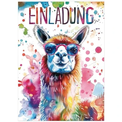Abbildung von Werfunee 12 Stück Einladungskarten Kindergeburtstag Mädchen Junge 15 x 11cm Alpaka Geburtstag Einladung Geburtstagseinladungen
