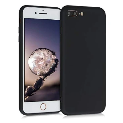 Abbildung von kwmobile Hülle kompatibel mit Apple iPhone 7 Plus/iPhone 8 Plus gummierte TPU Silikon Handyhülle Schutzhülle für kabelloses Laden Case in Schwarz matt