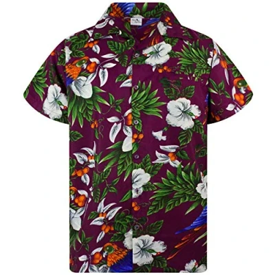 Abbildung von King Kameha Funky Hawaii Hemd, Herren, Kurzarm, Cherry Parrot, Maroon Rot, S