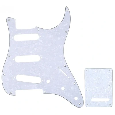Abbildung von Musiclily SSS Strat Schlagbrett Pickguard und Tremoloabdeckung Back Plate Set für Fender American/Mexican Standard Stratocaster Modern Style E Gitarre,4 lagig White Pearl
