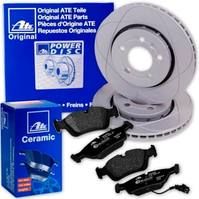 Abbildung von ATE PowerDisc Bremsscheiben + CERAMIC Beläge vorne für Golf 4 Polo A3 Fabia