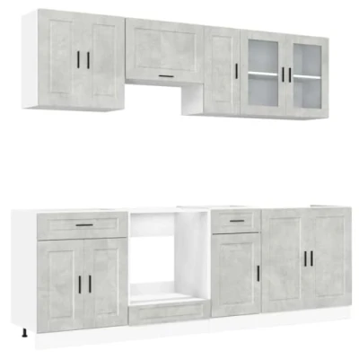 Abbildung von vidaXL 8 TLG. Küchenschrank Set Kalmar Betongrau Holzwerkstoff, Küchenzeile Einbauküche, Schrank Set, Unterschrank, Küchenschrank, Hängeschrank
