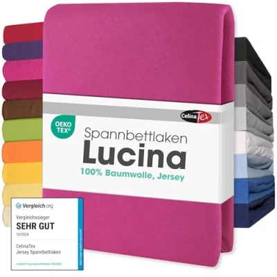 Abbildung von CelinaTex Jersey Spannbettlaken Lucina 200x200 200x220cm pink 100% Baumwolle gekämmt bis 26cm Matratzenhöhe Spannbettbezug, Leintuch, Bettlaken, elastisch, Strech, Oeko Tex