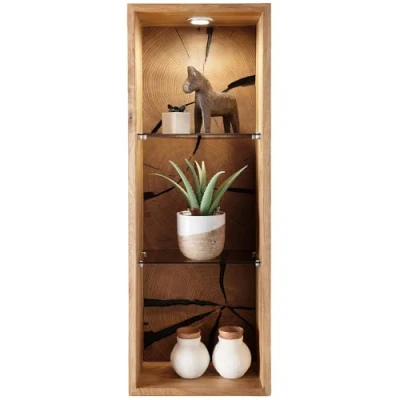 Abbildung von Lomadox Wandregal Massivholz Regal Wandablage B/H/T ca. 34/94/20 cm modern Wandboard in Eiche geölt inkl. Beleuchtung