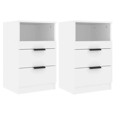 Abbildung von vidaXL 2X Nachttisch mit 2 Schubladen 1 Fach Nachtschrank Nachtkonsole Nachtkommode Schlafzimmer Schrank Kommode Weiß Holzwerkstoff 40x36x65cm