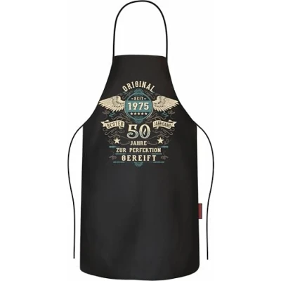 Abbildung von LOBO NEGRO Grillschürze Kochschürze Küchenschürze als Geschenk zum 50.Geburtstag: Vintage Retro Style lebende Legende seit 1974 aus reiner Baumwolle