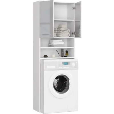 Abbildung von BDW Waschmaschinenschrank 180 x 64 30 cm Glanz Badregal Hochschrank Waschmaschine Bad Schrank Badezimmerschrank Überbau Glänzend Weiß/Grau