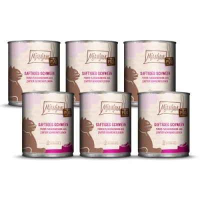 Abbildung von MjAMjAM Premium Nassfutter für Katzen Purer Fleischgenuss saftiges Schwein pur, 6er Pack (6 x 800 g), getreidefrei mit extra viel Fleisch