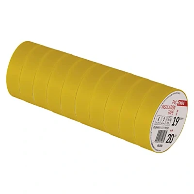 Abbildung von EMOS PVC Isolierband Gelb 10er Pack, 19mm x 20m, 0,13mm Bandstärke, selbstklebend, hohe Spannungsfestigkeit und Anwendungstemperaturbereich, UV beständig, wasserdichte Verbindung, ohne Textilgewebe