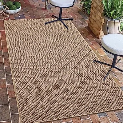 Abbildung von Teppich Traum In und Outdoor Läufer Rautenmuster robust modern Terrasse Balkon Garten wetterfest Jute Look 80 x 150 cm
