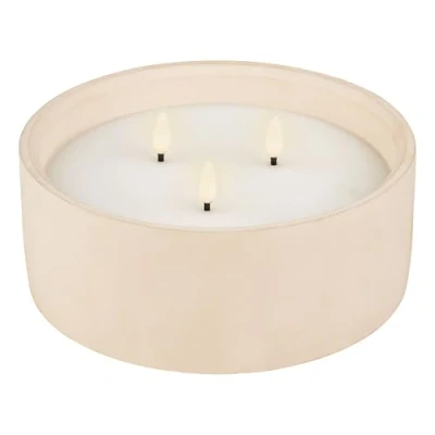 Abbildung von LED Kerze mit Timer 20x8cm Wachs Beton Indoor &amp; Outdoor dreiflammige Wachskerze in Betonschale 6 Stunden Timerfunktion Flammenlose Kerzen als Outdoorkerzen Dekokerzen Weiß Warmweiß
