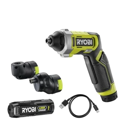 Abbildung von RYOBI 4 V USB LITHIUM ERGO Akku Schrauber RSD4 120TA2, inkl. 1 x 2,0 Ah Akku, C Ladekabel und zwei Aufsätzen